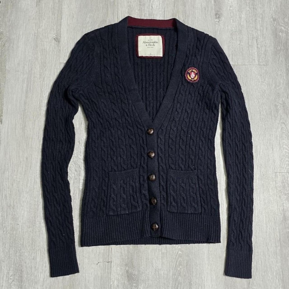 Vintage Y2K Abercrombie & Fitch Blue Navy Cable Knit Cardigan Size Large